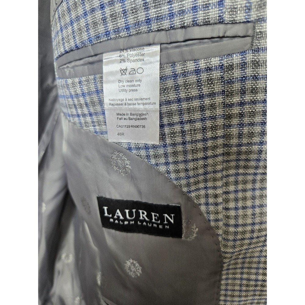 Lauren Ralph Lauren Blazer Jacket Mens 46R Blue Gray Plaid Single Breasted 46 R - Picture 4 of 12